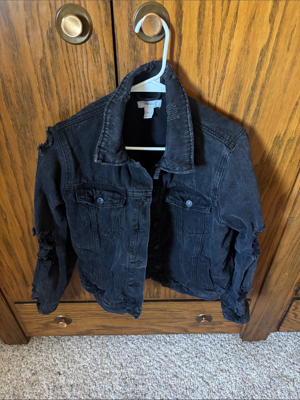 Forever 21 Black Distressed Denim Jacket